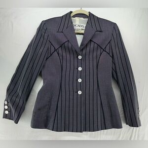 Vintage Escada Margaretha Ley Womens Pinstripe Blazer Jacket Tailored 36 FLAWS